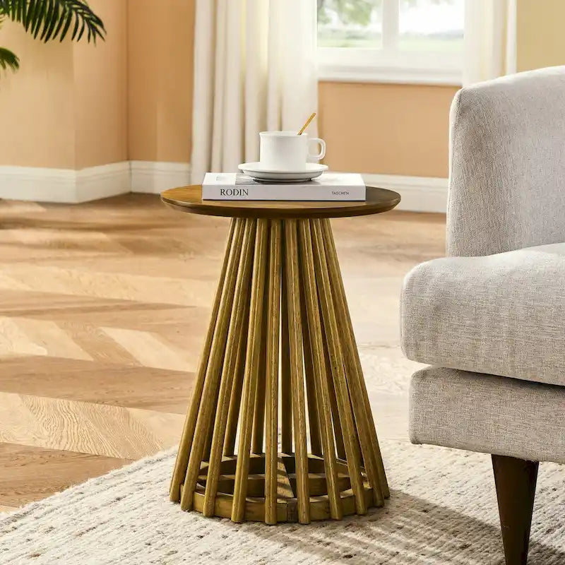 15.75-Inch Round Solid Wood Coffee Table - Minimalist End Table for Living Room - image 11