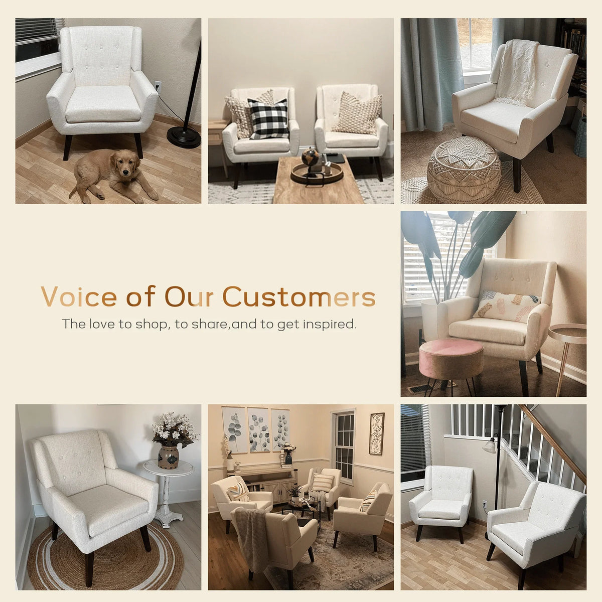 HUIMO Accent Chair, Button-Tufted Upholstered Living Room Chairs, Mid Century Modern Comfy Reading Chairs for Bedroom, Living
