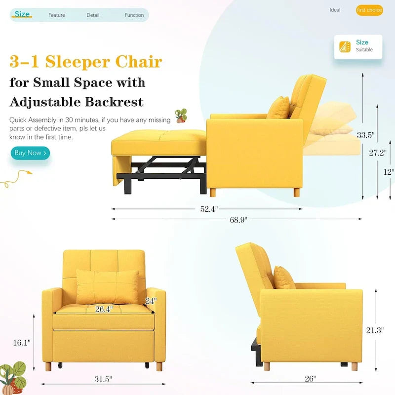 AECOJOY 3-in-1 Convertible Sleeper Sofa Chair with Pillow and Adjustable Backrest - image 28