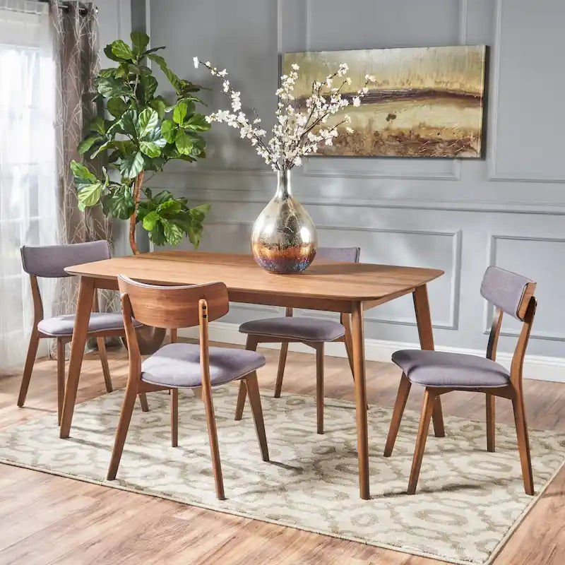 Mid Century Dining Table Set with 4 Upholstered Chairs and Wooden Frame - image 4