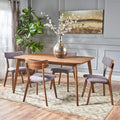 Mid Century Dining Table Set with 4 Upholstered Chairs and Wooden Frame - image 4