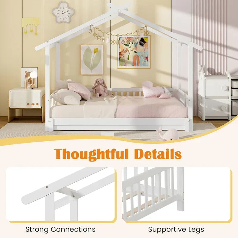 Gymax Twin to King Wooden House Bed Daybed with Safety Rails & Customizable Design - image 11