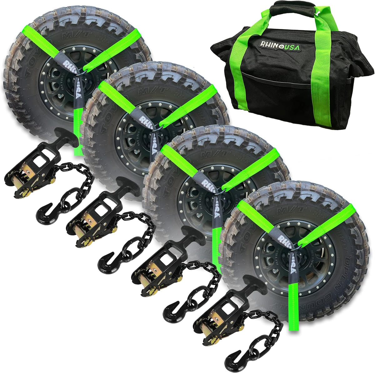 Car Tie Down Straps for Trailers with Flat Hooks (4-Pack) - 2 Inch x 8 Feet (10,000lb Break Strength) - Heavy Duty T-Handle Car Lasso Tire Straps for Trailer & UTV - Black - image 5