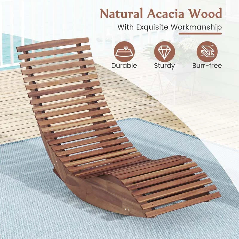 Acacia Wood Outdoor Patio Rocking Chair With Widened Slatted Seat Amp High Back Porch Rocker Sun Lounger For Backyard Garden 