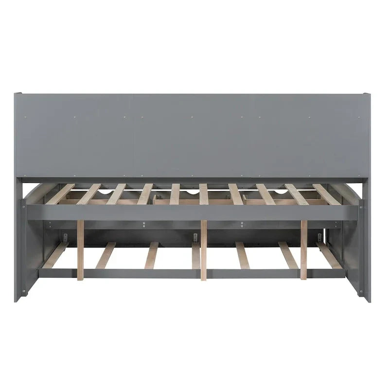 Antique Grey Full-Size Wooden Captain Bed with Built-in Bookshelves, Three Storage Drawers, and Trundle - image 12