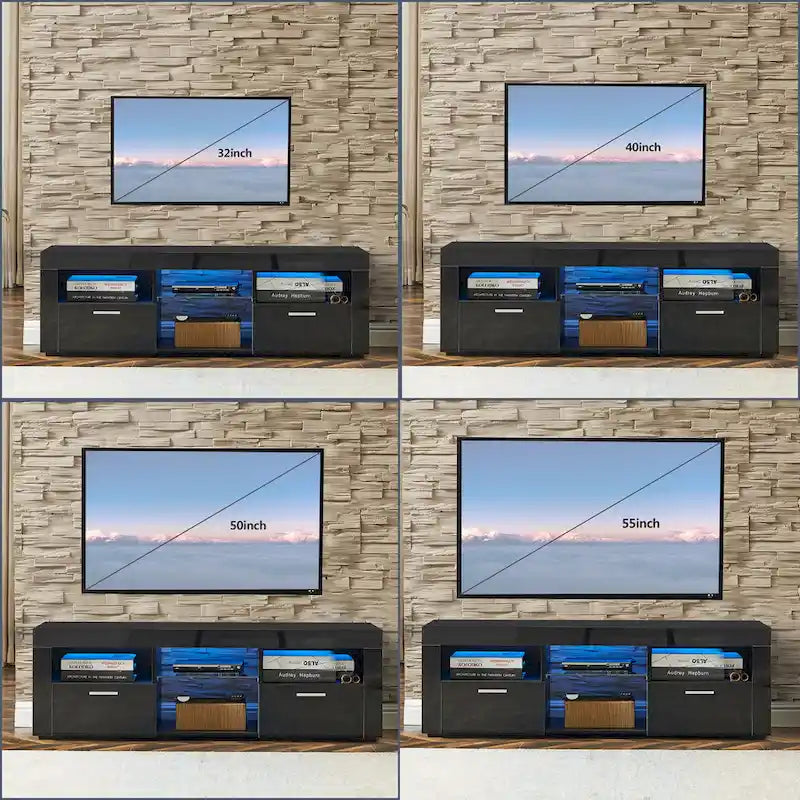 Contemporary LED TV Stand Media Console with Illuminated Features - High Gloss Finish, 51L x 14W x 16H inches - image 19