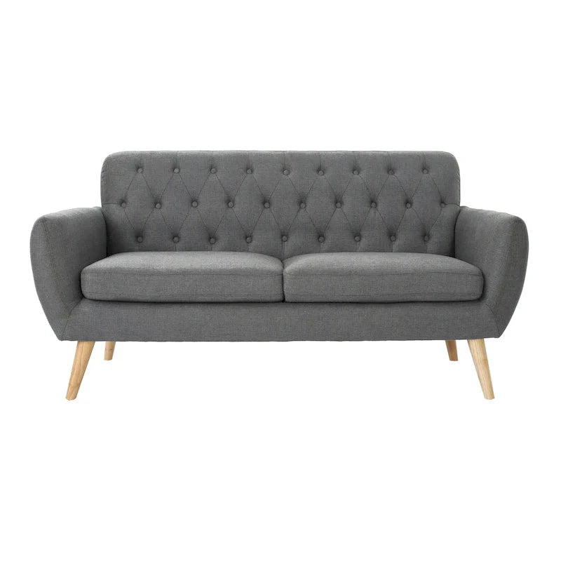 Mid Century Tufted Sofa with Cushioned Seat and Wooden Legs - image 4