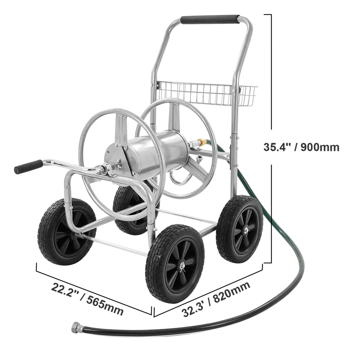 VEVOR Hose Reel Cart, Hold Up to 250 ft of 5/8---- Hose, Garden Water Hose Carts Mobile Tools with 4 Wheels, Heavy Duty Powde