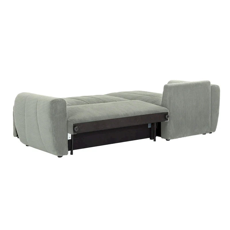 Grey 105.2" Corduroy L-Shaped Convertible Sleeper Sectional with Storage Compartment - image 11