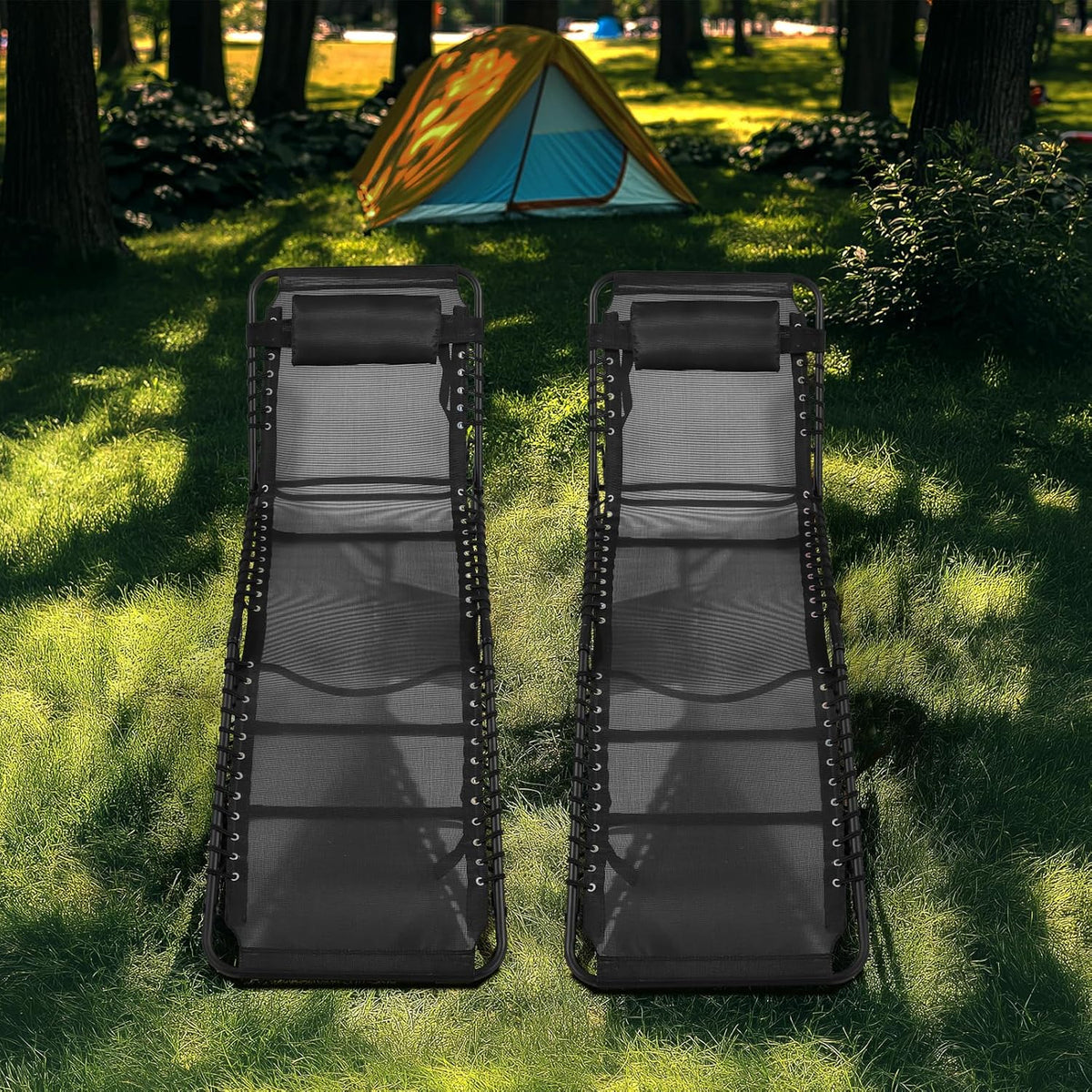 Unovivy Outdoor Chaise Lounge Chairs Set of 2, Portable Folding Pool Lounge Chair with 5-Position Reclining Back, Teslin Tann