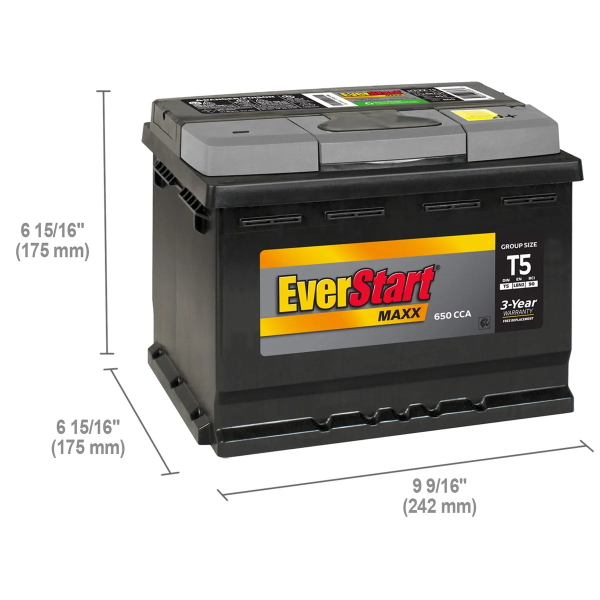 EverStart Maxx Lead Acid Automotive Battery, Group Size T5 12 Volt, 650 CCA 95 RC - image 7