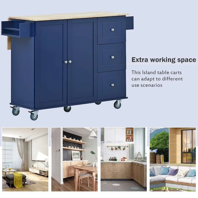 Mobile Kitchen Island on Wheels with Drop Leaf and Solid Wood Top - image 20
