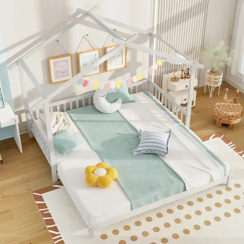 Gymax Twin to King Wooden House Bed Daybed with Safety Rails & Customizable Design - image 7