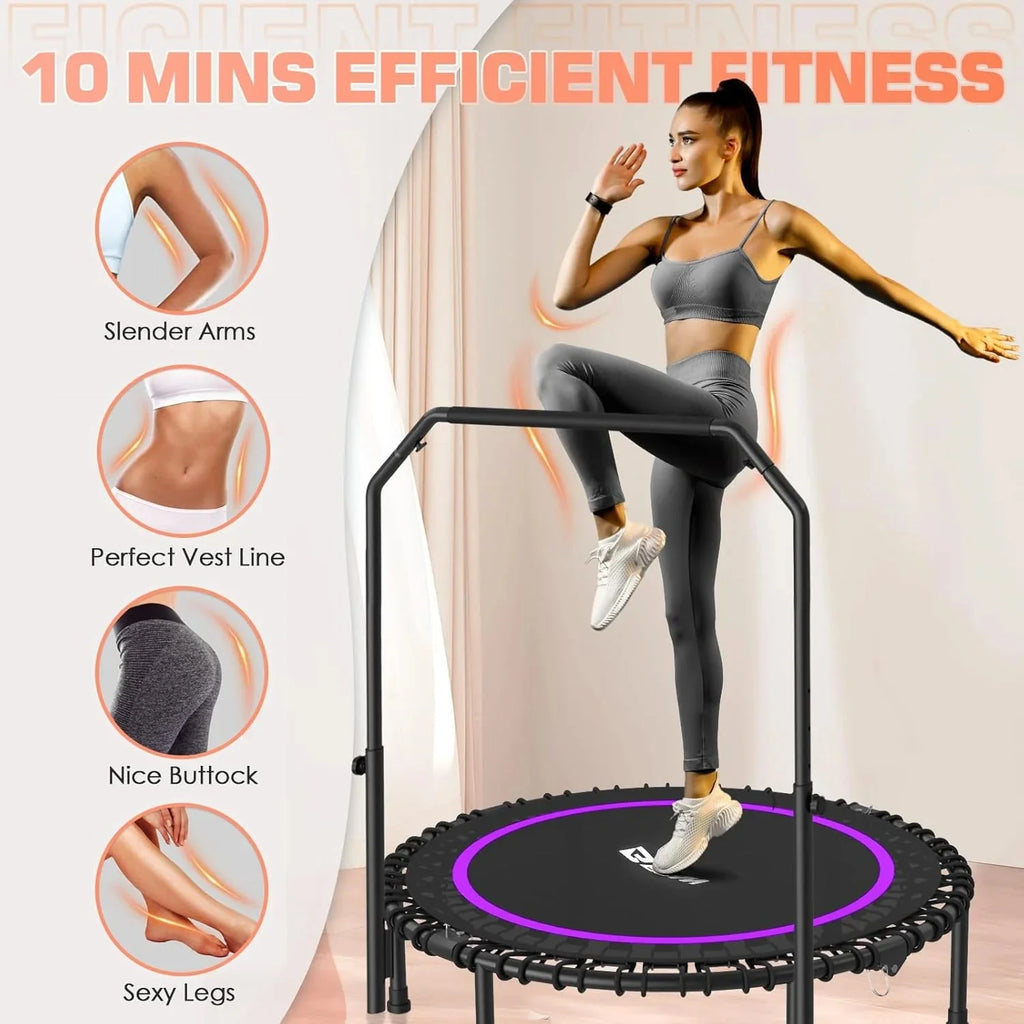 BCAN 450/550 LBS Foldable Mini Trampoline, 40"/48" Fitness Trampoline with Bungees, U Shape Adjustable Foam Handle, Stable & Quiet Exercise Rebounder for Adults Indoor/Outdoor Workout - image 72