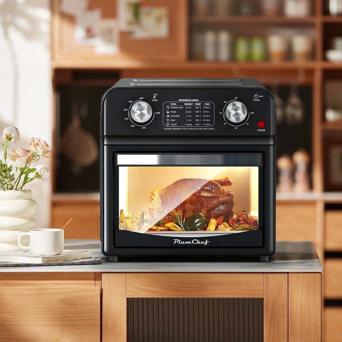 PlumChef 13 Quart 4 Slices Air Fryer Convection Toaster Oven, 1500W, 7 in 1 Multifunction with Roast, Bake, Grill, Broil, Toast, Dehydrate, Defrost - image 16