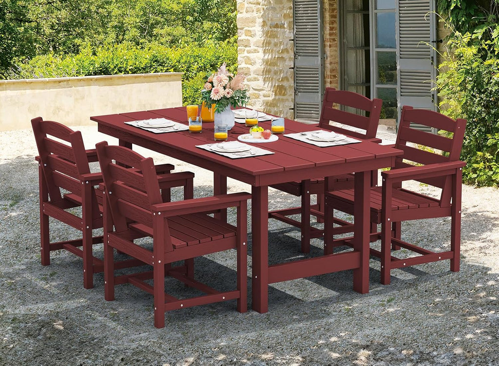 SERWALL 7-Piece Patio Table Set, Outdoor HDPE Dining Furniture with Umbrella Hole, All Weather Table and Chairs for Lawn, Garden, Poolside, Aruba - image 109
