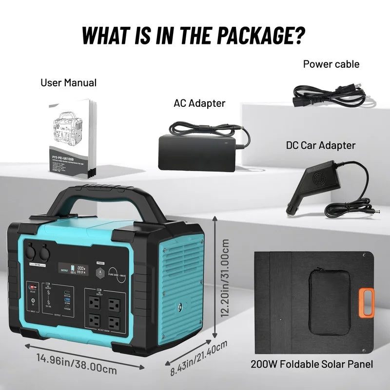 1000W Portable Solar Generator, 1024Wh LiFePO4 Battery Power Station with 100W Solar Panel, USB-C Power Bank for for Camping, Outdoor Travel, RV, and Home Emergency-Blue - image 6