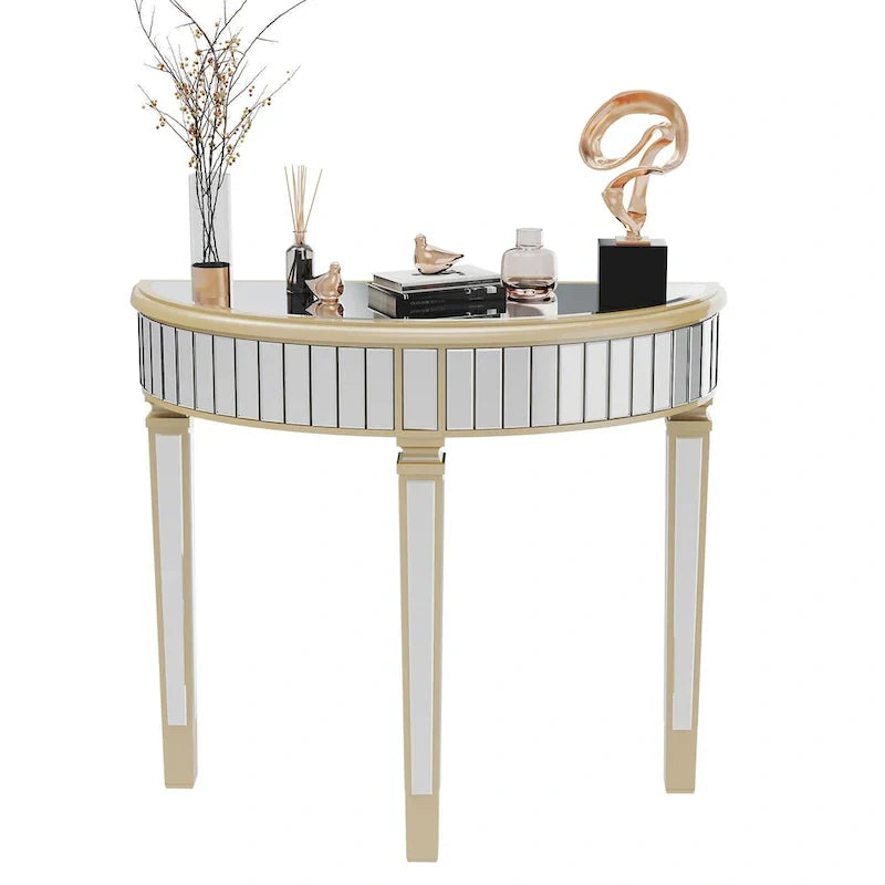 Silver Mirrored Half Moon Console Sofa Table - 35.4 x 31.6 Inches - image 6