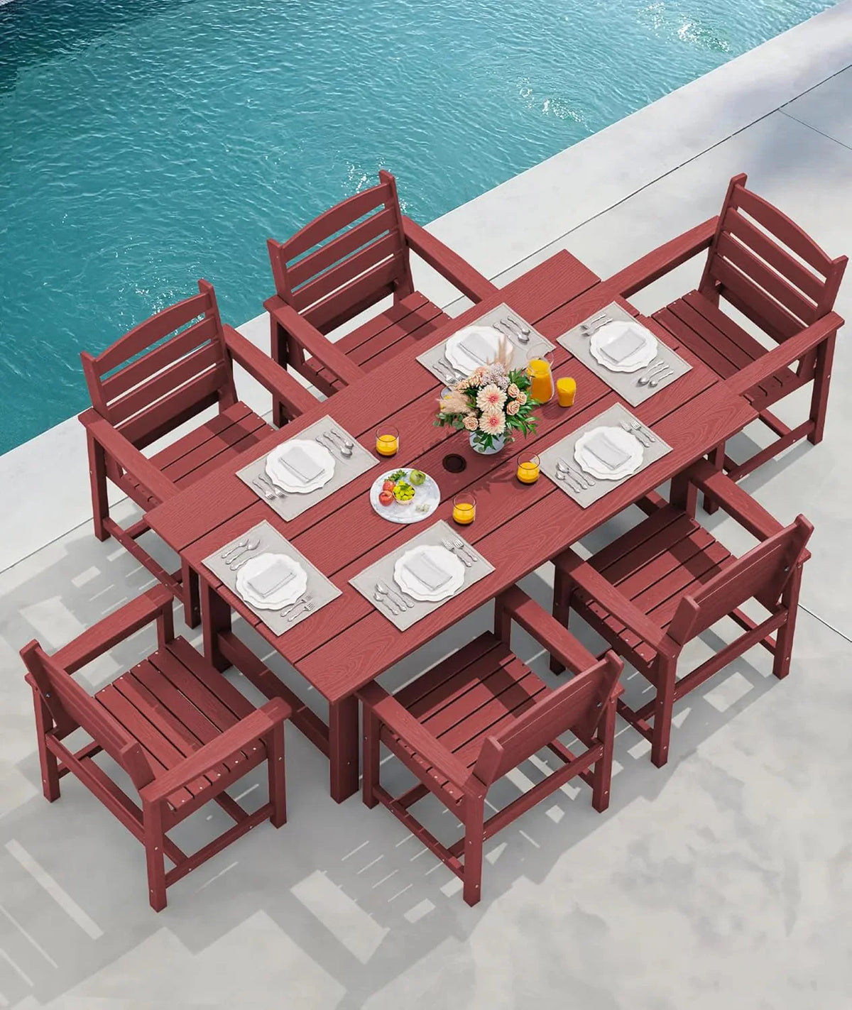 SERWALL 7-Piece Patio Table Set, Outdoor HDPE Dining Furniture with Umbrella Hole, All Weather Table and Chairs for Lawn, Garden, Poolside, Aruba - image 175