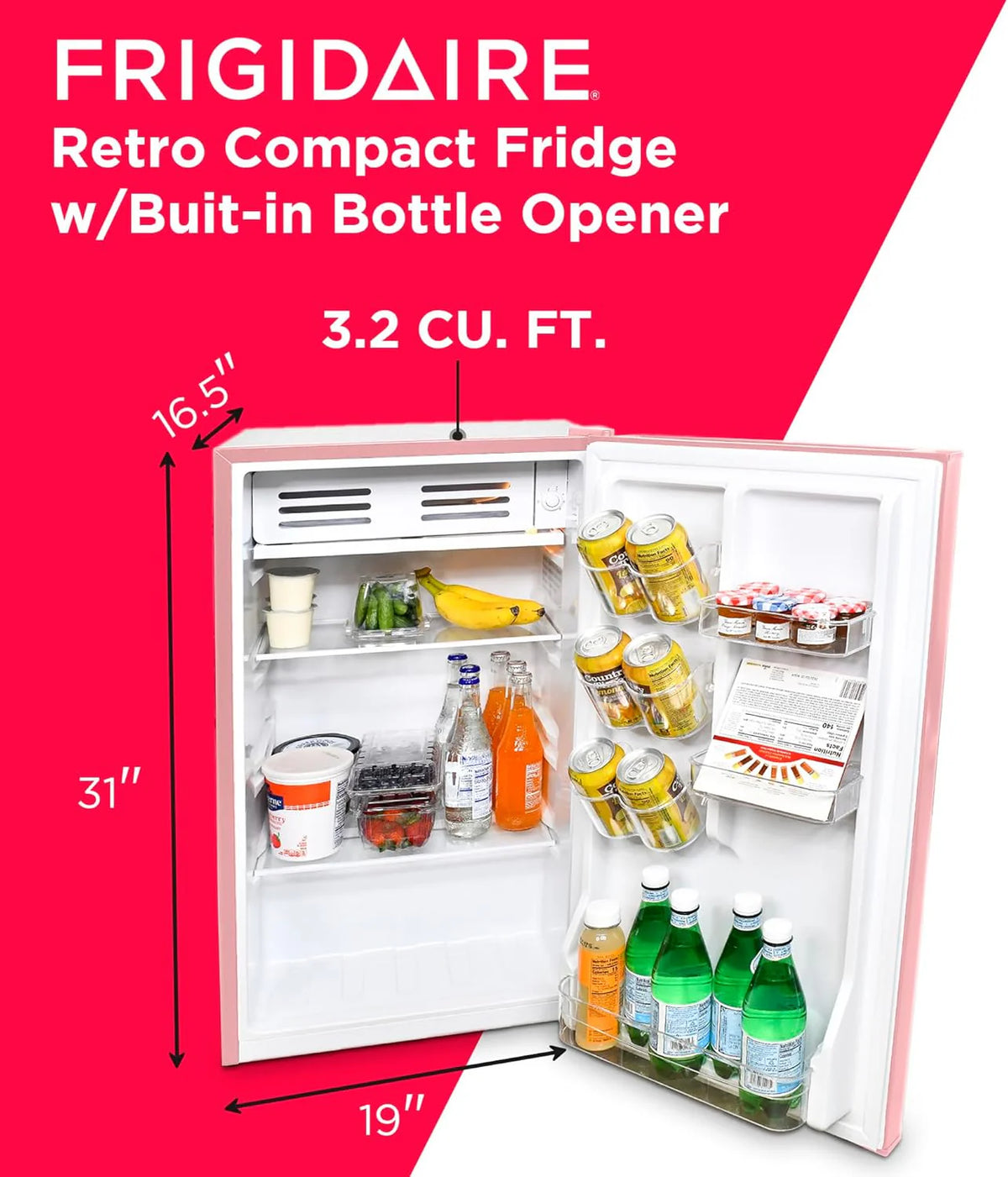 Frigidaire Retro Bar Fridge 3.2 Cu. Ft, Pink/Coral – Compact with Bottle Opener, Adjustable Thermostat & Shelves - image 3