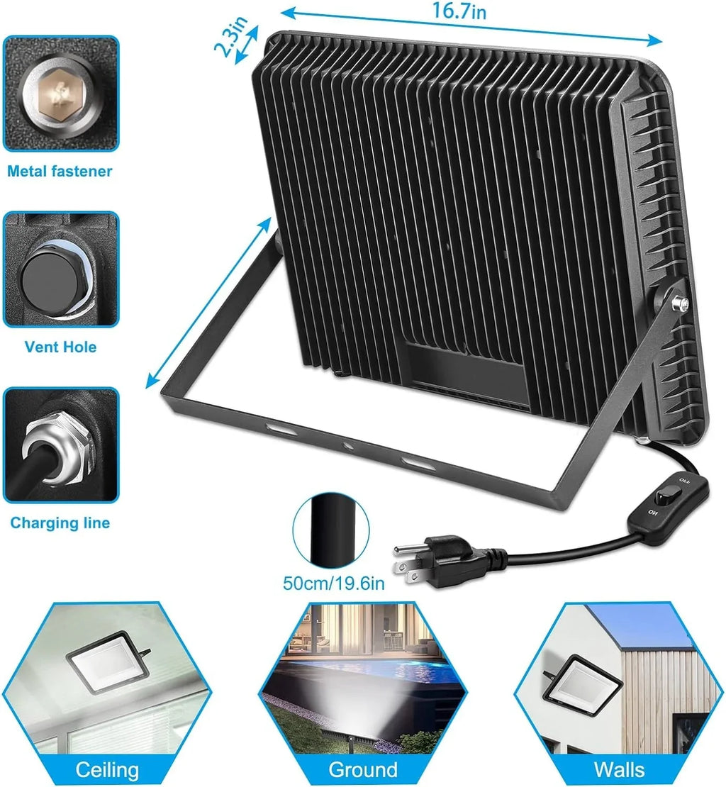3 Pack 200W LED Flood Light,Super Bright Exterior Security Lights With Plug,IP66 Waterproof Outdoor Flood Light, 22800lm 5000