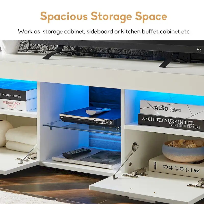 Contemporary LED TV Stand Media Console with Illuminated Features - High Gloss Finish, 51L x 14W x 16H inches - image 9