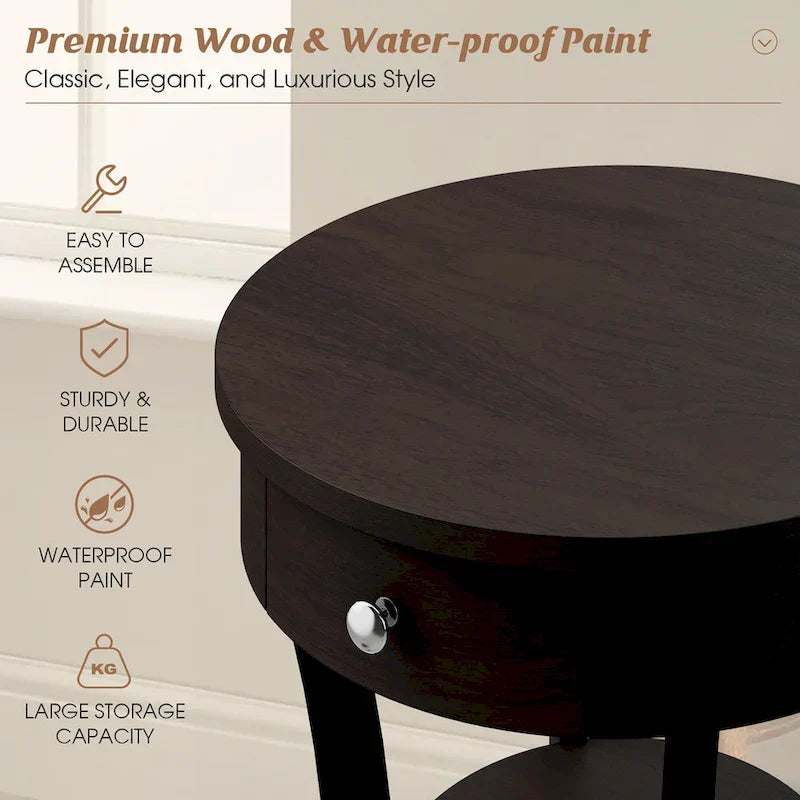 Costway Round 2-Tier Side Table - Versatile Nightstand for Bedroom and Living Room - image 29