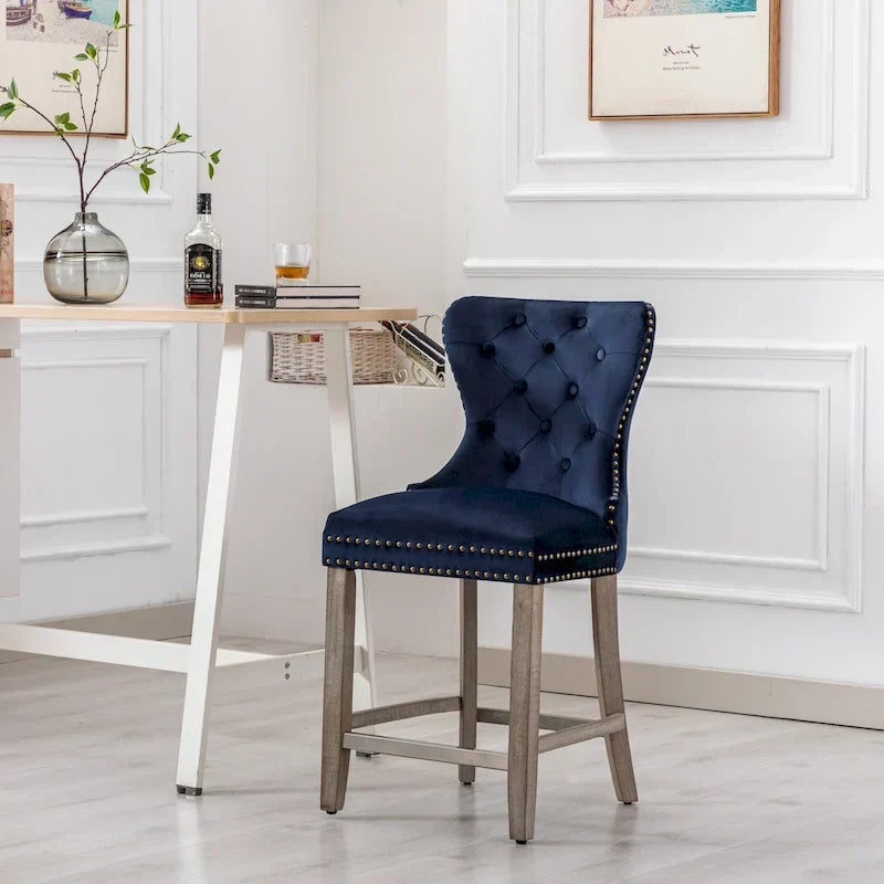 Carter 24-Inch Wingback Tufted Counter Stool with Antique Grey Legs and Nailhead Trim - image 2