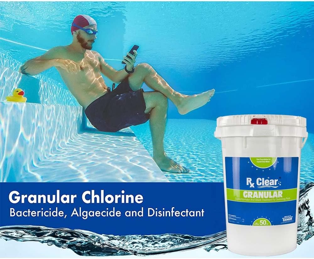 Clear Stabilized Granular Chlorine | One 50-Pound Bucket | Use As Bactericide, Algaecide, and Disinfectant in Swimming Pools 