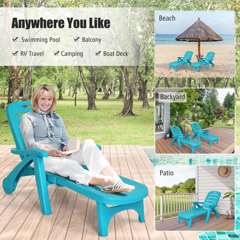 Rolling Folding Plastic Pool Lounge Chair With Armrests 5 Position Outdoor Sun Lounger Patio Deck Chair Beach Chair - Comfort