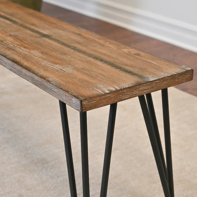 Roundhill Furniture Aryven Rustic Dark Pine Industrial Dining Bench - image 7
