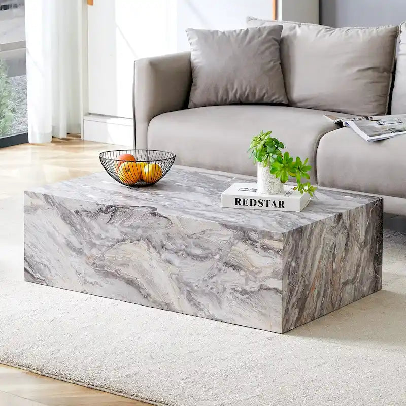 Contemporary Rectangular Coffee Table with Sturdy Base and Imitation Marble Finish for Living Room - image 18