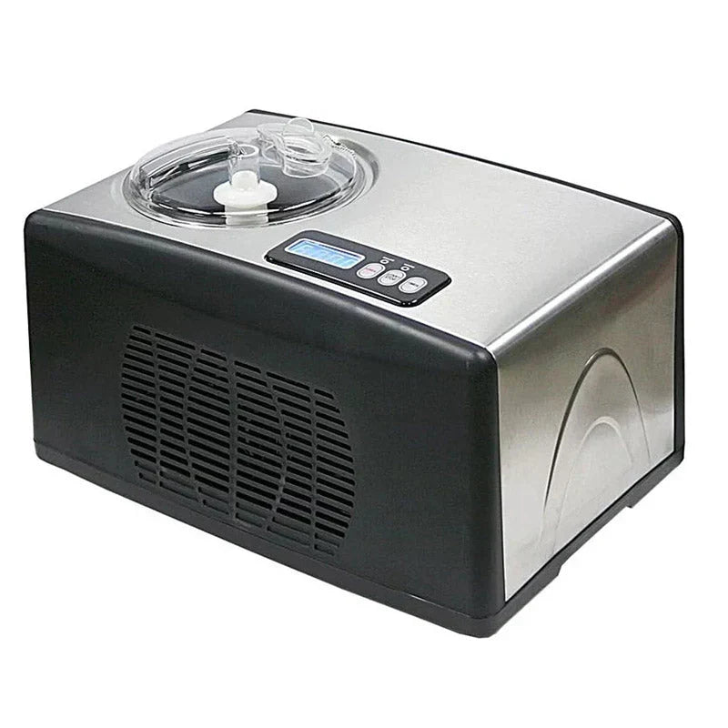 Automatic Ice Cream Maker, 1.6 Quart, Stainless Steel, Built-in Compressor, LCD Display, Timer, Black/Pink