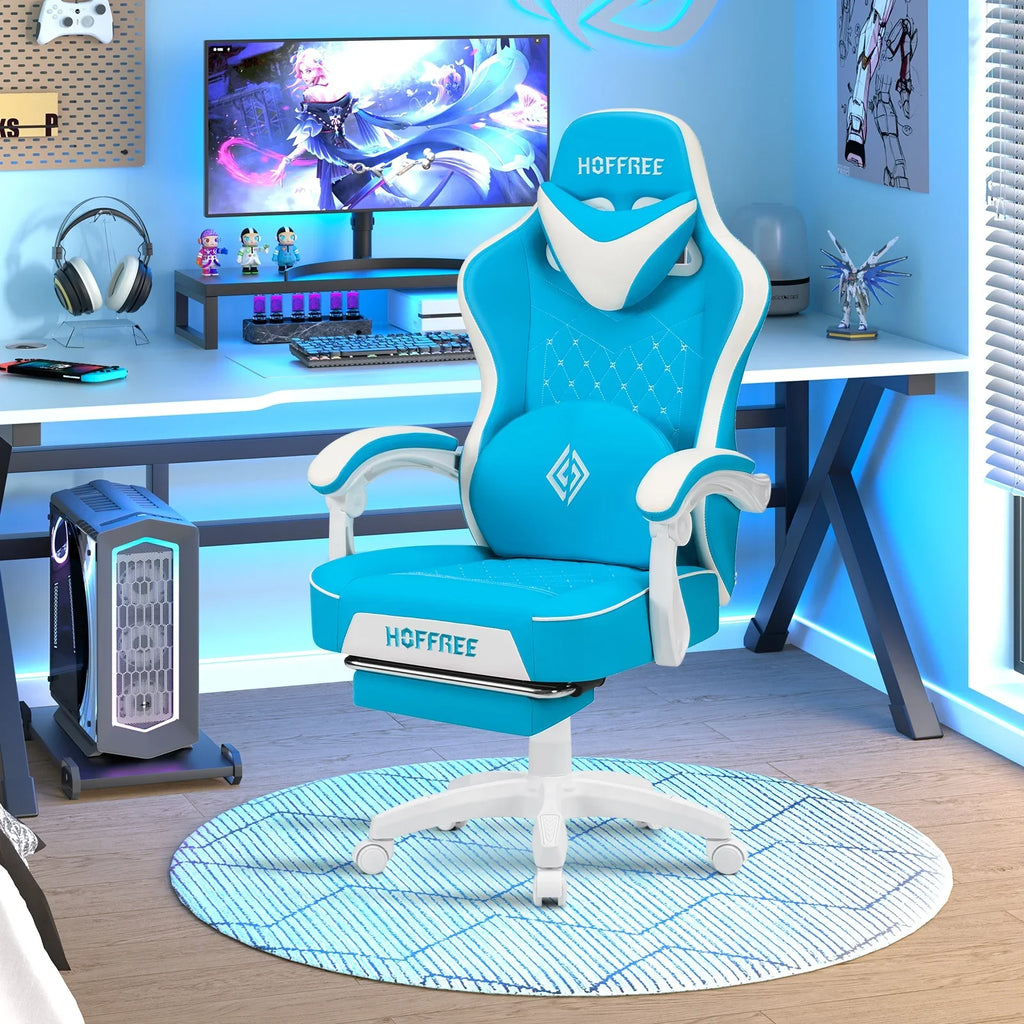 Hoffree Gaming Chair with Massage and Footrest Big and Tall Gamer Chair with Headrest and Lumbar Support PU Computer Game Chair for Adults Office - image 23