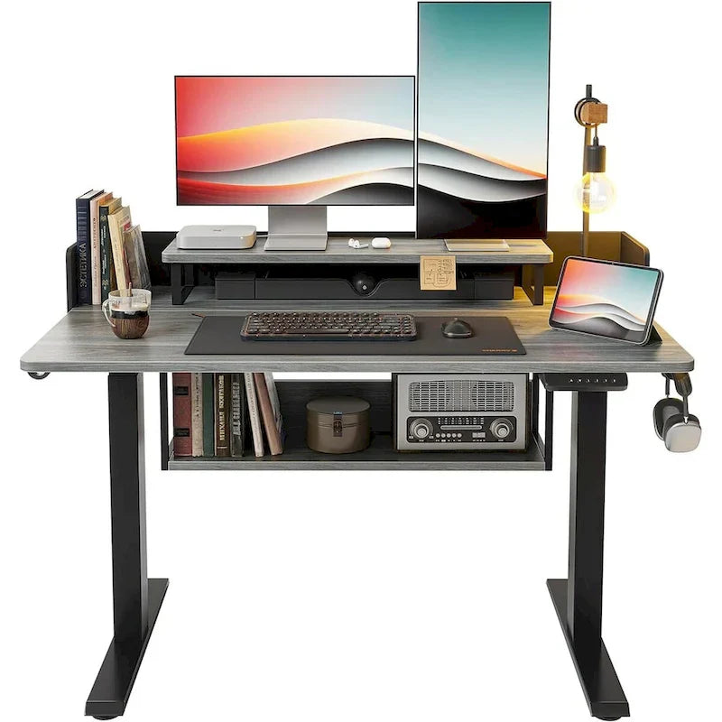 FEZIBO Ergonomic Electric Standing Desk with Shelves and Monitor Stand – Adjustable Sit-Stand Home Office Solution with Storage - image 2