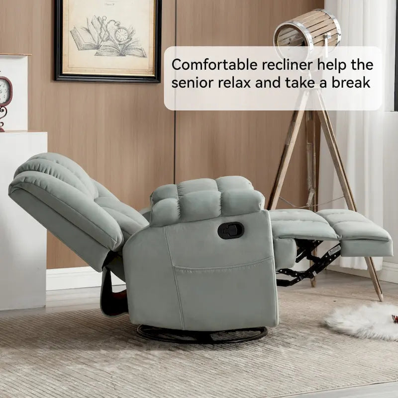 Extra-Large Swivel Rocker Recliner with Footrest and Pockets - Manual Operation - image 11
