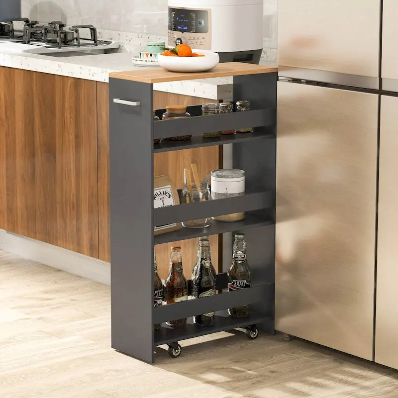 Costway 4-Tier Slim Rolling Kitchen Cart with Wheels - 8 Storage Compartments - image 9