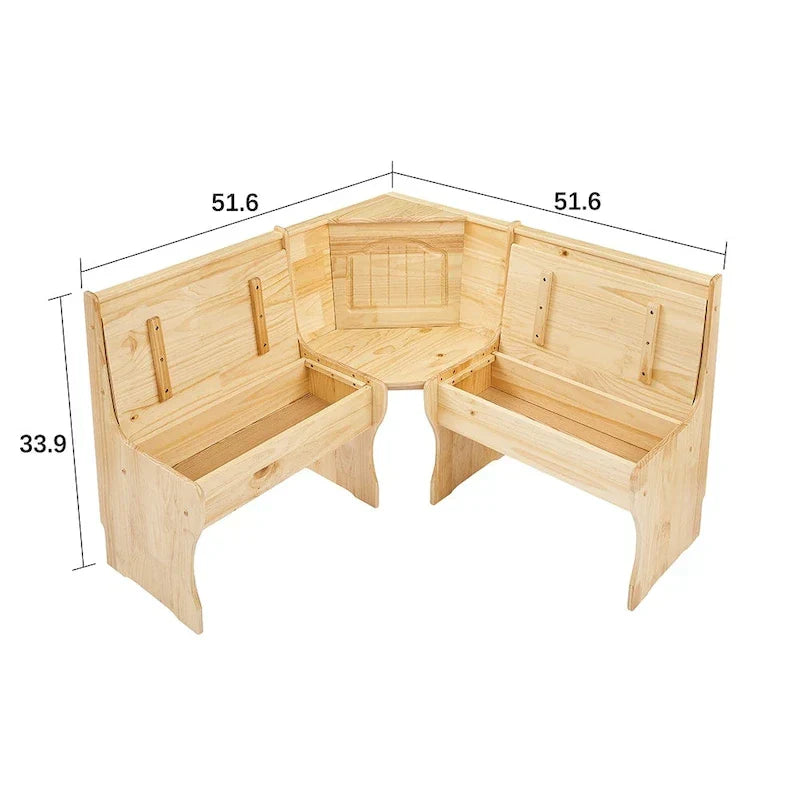 MUSEHOMEINC Classic 3-Piece Solid Wood Breakfast Nook Dining Set with Side Bench and Hidden Storage - image 10