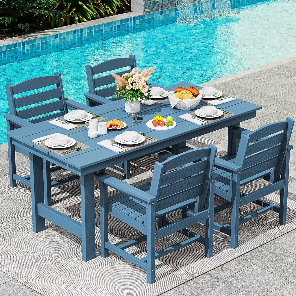 SERWALL 7-Piece Patio Table Set, Outdoor HDPE Dining Furniture with Umbrella Hole, All Weather Table and Chairs for Lawn, Garden, Poolside, Aruba - image 142