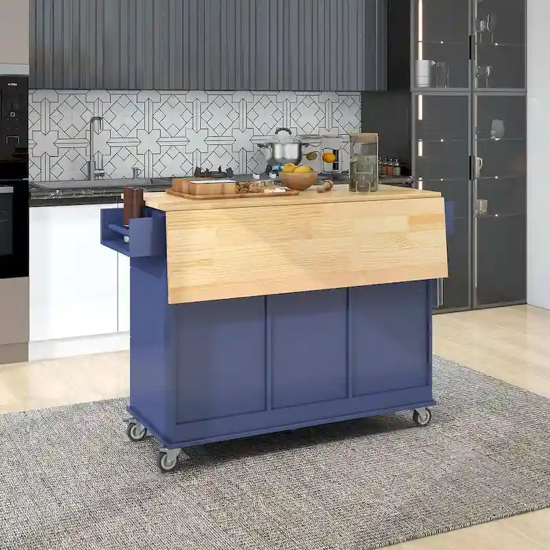 Mobile Kitchen Island on Wheels with Drop Leaf and Solid Wood Top - image 2