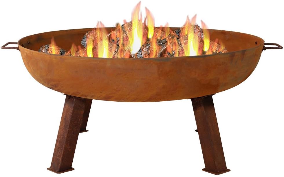34-Inch Rustic Cast Iron Outdoor Raised Fire Pit Bowl with Handles - Oxidized Finish - image 11