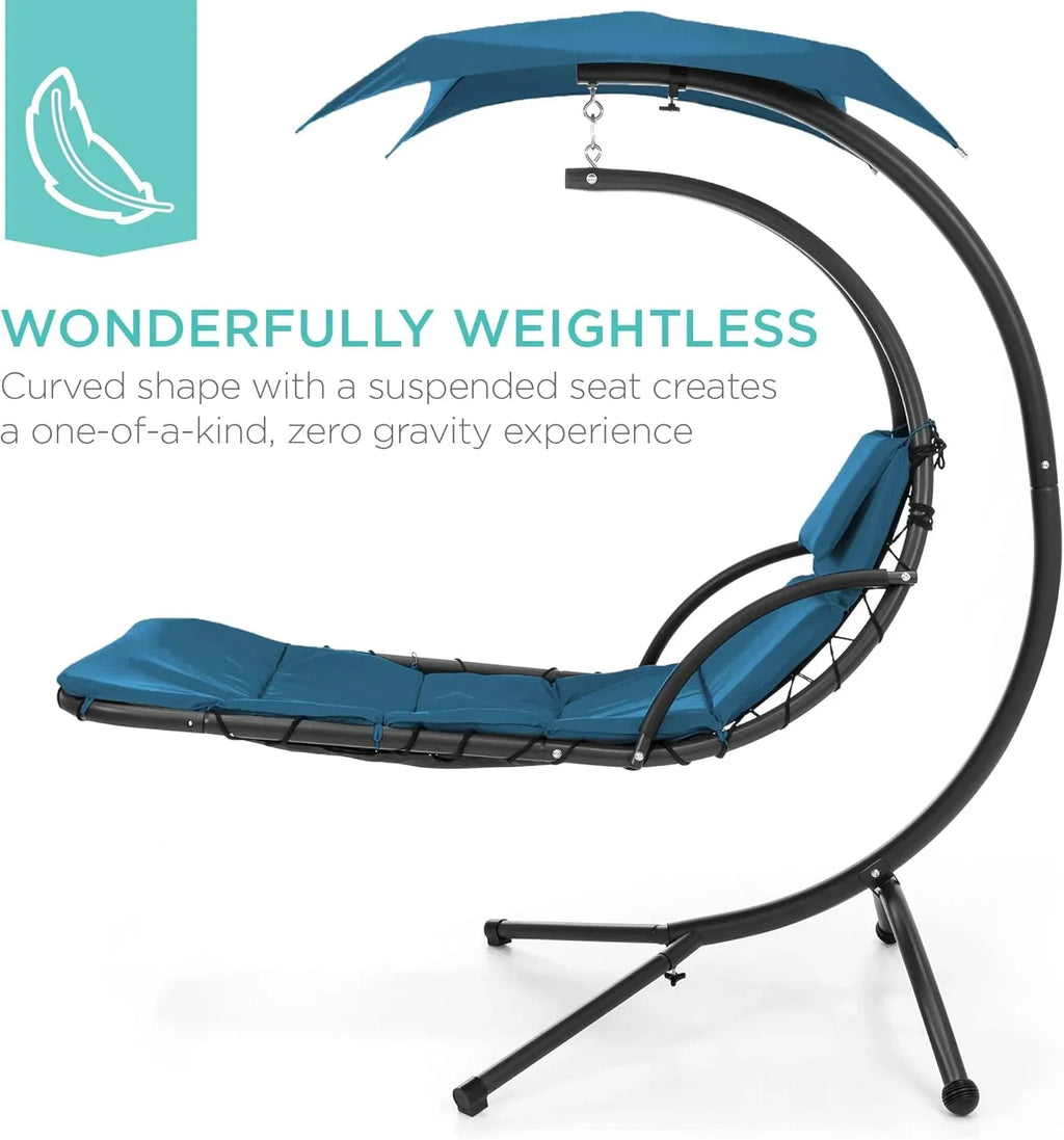 Best Choice Products Outdoor Hanging Curved Steel Chaise Lounge Chair Swing w/Built-in Pillow and Removable Canopy - Charcoal