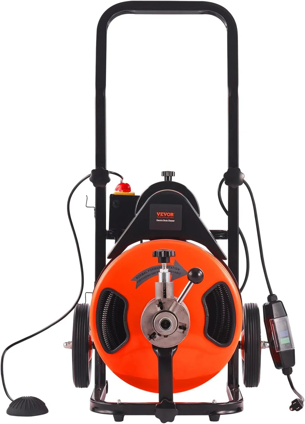 Drain Cleaner Machine 100FT x 1/2Inch, Auto Feed Sewer Snake Auger with 4 Cutter & Air-activated Foot Switch for 1" to 4" Pip