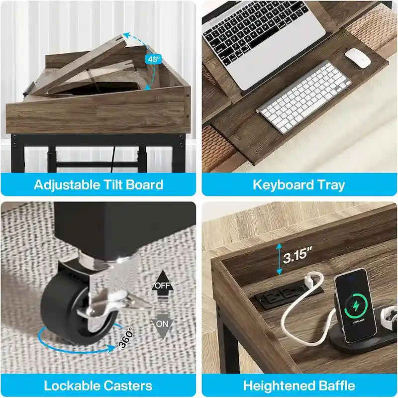 Mobile Height Adjustable Overbed Table with Wheels, Featuring Outlets and USB Ports for Laptops - image 8