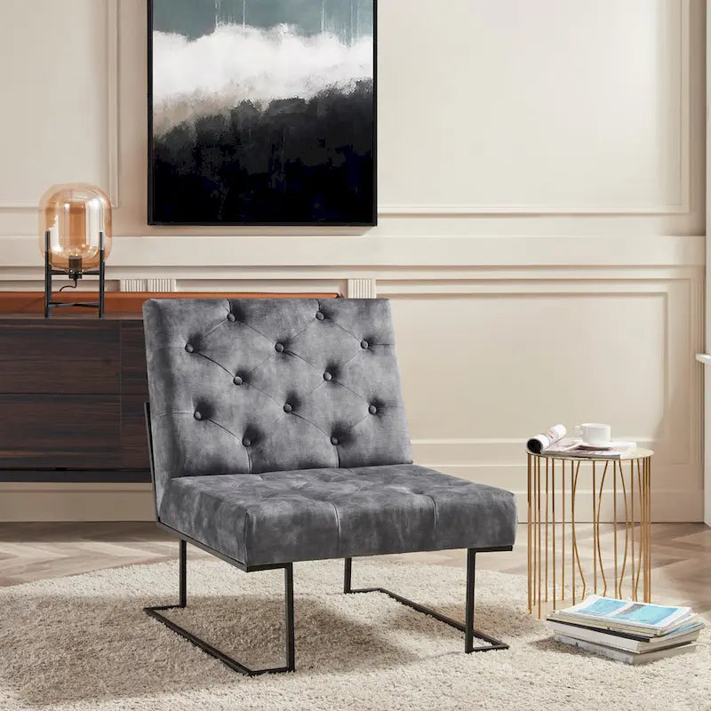Corvus Savannah Tufted Velvet Lounge Chair with Upholstered Accent - image 5