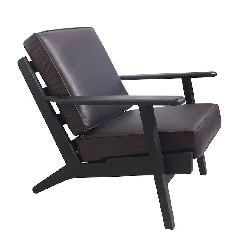 Handcrafted Amber Accent Chair with Slatted Mango Wood, Buffalo Leather Cushions, and Angled Legs - image 31