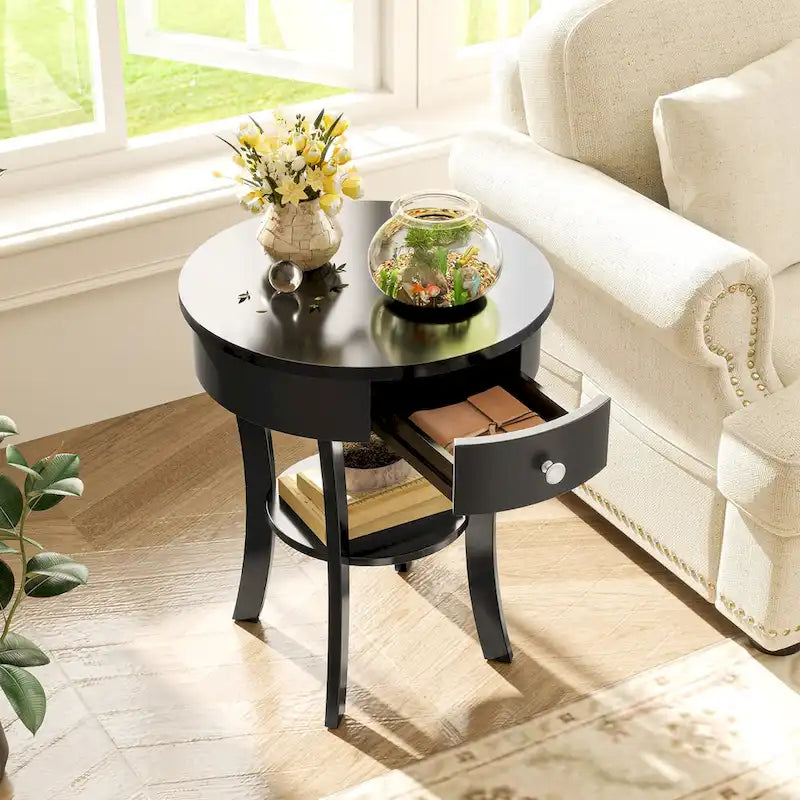 Costway Round 2-Tier Side Table - Versatile Nightstand for Bedroom and Living Room - image 17