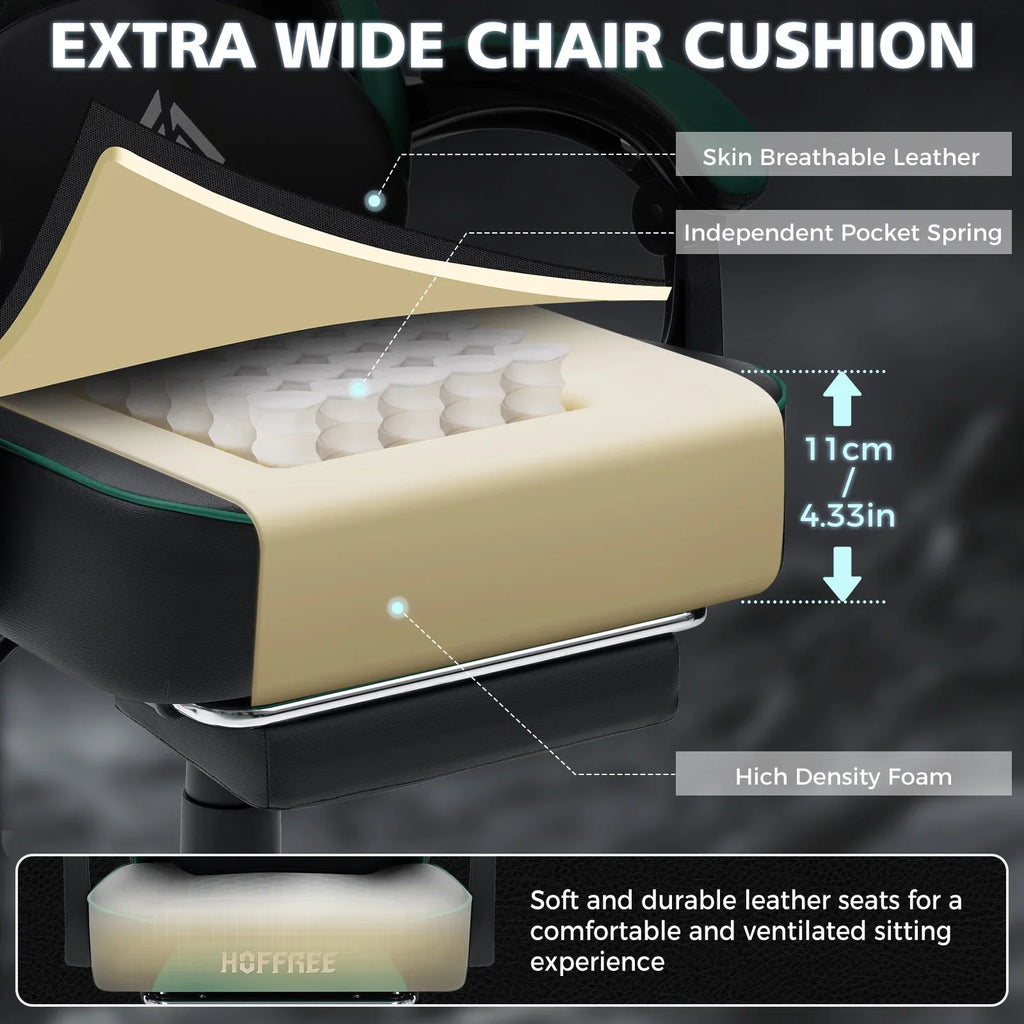 Hoffree Gaming Chair with Massage and Footrest Big and Tall Gamer Chair with Headrest and Lumbar Support PU Computer Game Chair for Adults Office - image 72