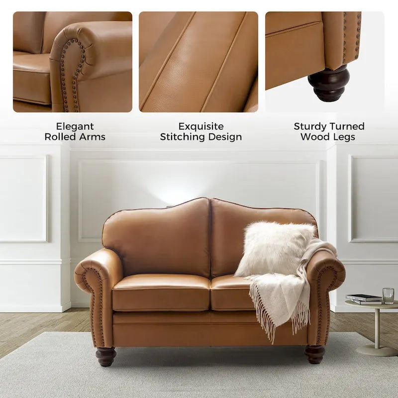 Angel Transitional Genuine Leather Sofa with Tufted Backrest by HULALA HOME - image 9