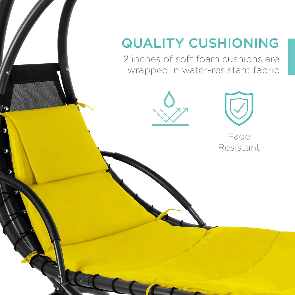 Best Choice Products Outdoor Hanging Curved Steel Chaise Lounge Chair Swing w/Built-in Pillow and Removable Canopy - Charcoal